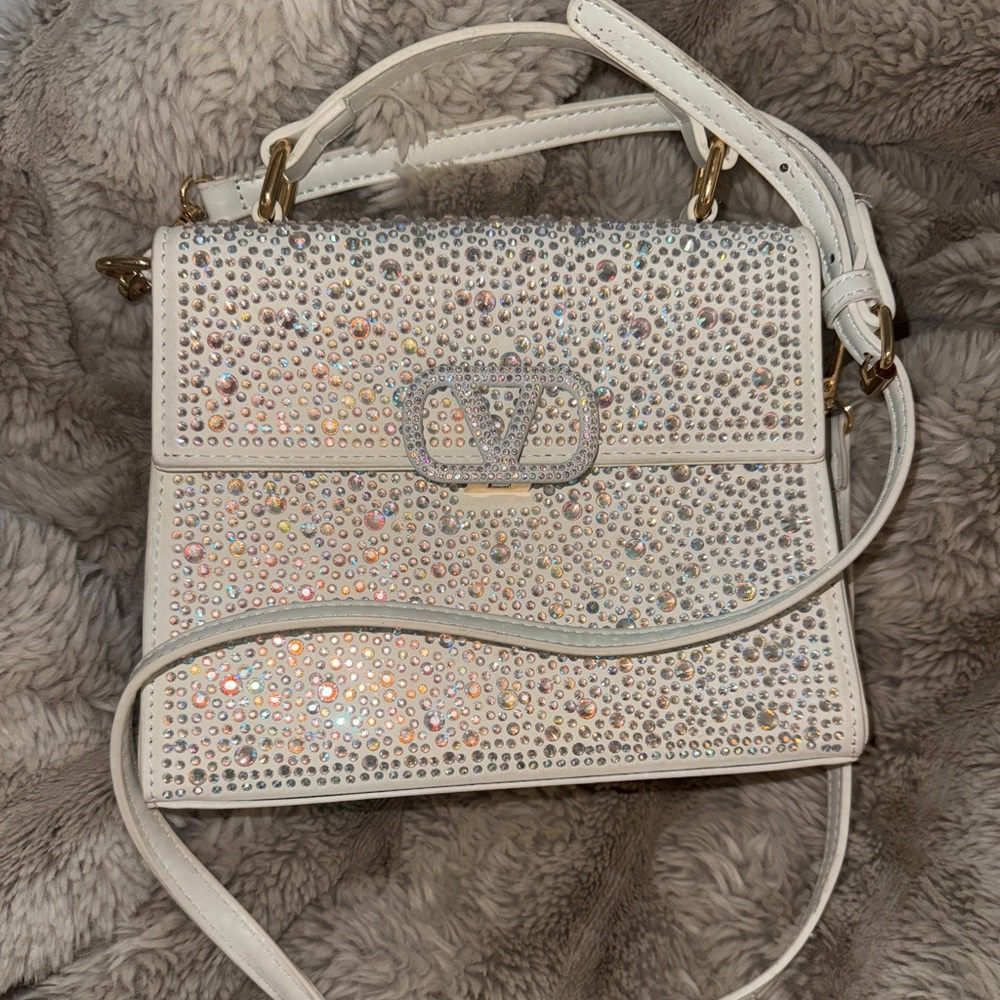 Rhinestone White Bling Crossbody Purse